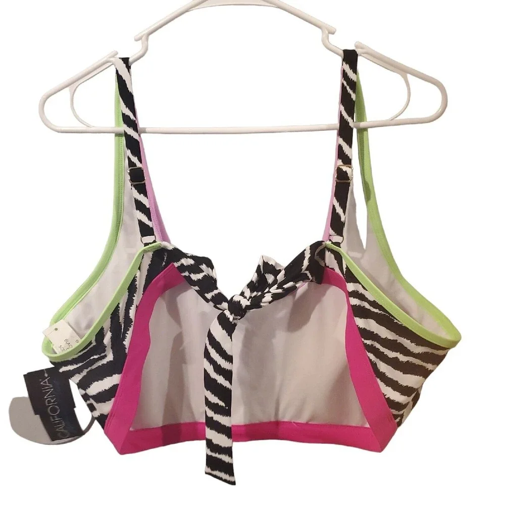 California Waves Plus Women's Bralette Size 22/24 Black White Animal Print Swim - Picture 2 of 12